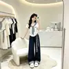 Verano 2026 Nuevo Estilo Coreano de Moda Estilo Académico Chal Rayado Camiseta de Manga Corta Pantalones Largos Casuales Conjunto de Dos Piezas
