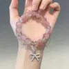 Pulseiras Brancas de Pêssego com Ótimo Custo-Benefício, Conjunto de Quatro, Pulseiras de Miçangas Rosa Pêssego Doces e Fofas com Laço, Presente para Estudantes e Melhores Amigos