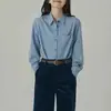 Camisa Interna de Veludo Macio, Novo Estilo, Top Camisa Azul Dopamina Atmosférico para Primavera