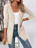 2026 Europeu e Americano Outono Inverno Novo Tricô Bolso Cardigan Suéter Feminino Comprimento Médio Solto Cor Sólida Roupa Exterior