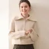26 Estilos Camisa Polo de Cachemira con Cuello Medio Cremallera Suéter Pulóver Holgado para Mujer Manga Raglán Tejido Capa Base Superior Ropa Exterior