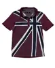 Camisa Polo de manga curta estilo vintage americano com estampa da bandeira britânica em bordô com cor contrastante, casual retrô bordado de manga curta