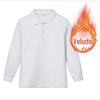 Camisa Polo Infantil Grossa com Forro de Fleece Branca Camiseta de Manga Longa com Gola Lapela para Meninos Camiseta Básica para Meninas Uniforme Escolar de Outono e Inverno para Estudantes