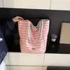 Bolso de Lona Rayada 2024 Nuevo Estilo Coreano Ins Tote Bolso Casual de Hombro Único Bolso Tote de Gran Capacidad Bolsa de Compras