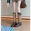 Edición de Moda~ Gamuza Suela Gruesa Estilo Británico Hebilla Media Pantorrilla Fruncido Otoño/Invierno Nuevas Versátiles Botas de Jinete Mujer