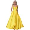 Vestido de Festa Longo de Cetim com Decote V Feminino Amazon Fashion, Sem Costas com Cadarço, Emagrecedor, Alças Finas