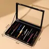Caja de Almacenamiento Transparente de Gran Capacidad para Bolígrafos con Veta de Madera de Nogal Negro, Caja Vintage para Almacenamiento y Exhibición de Papelería, Caja de Gabinete a Prueba de Polvo