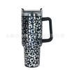 Novo Copo Térmico 40oz com Estampa de Leopardo a Laser Aço Inoxidável 304 Copo com Canudo Alça Portátil Porta-Copos de Carro Grande Capacidade