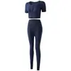 Macacão de Yoga com Zíper Frontal Transfronteiriço Calça Longa Manga Curta Alta Elasticidade Cor Sólida Estilo Europeu e Americano Esportivo Fitness Macacão de Yoga Atacado