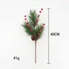 Nuevo Arreglo Floral de Árbol de Navidad Ramas de Pino Artificiales Ramas de Flores Pequeñas Decoraciones Navideñas Bayas Rojas Simuladas Plantas Verdes Ramas de Agujas de Pino