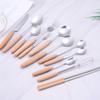 Procesos del Fabricante Mango de Madera Vajilla de Acero Inoxidable Madera Maciza Japonesa Cuchara Tenedor Palillos Espesos Cuchara para Helado Batidor de Huevos Mini para el Hogar