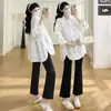 2026 Nueva Ropa de Maternidad de Primavera Estilo Coreano Algodón de Longitud Media Casual Camisa de Maternidad con Estampado de Corazón para Mamás a la Moda