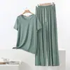 Conjunto de Dos Piezas de Pantalones Anchos de Manga Corta Sueltos de Modal para Verano Ropa de Casa Talla Grande Casual Cuello Redondo Delgado