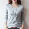 Camiseta Básica de Manga Larga Lisa de Cuello Redondo para Mujer Ajustada Simple Adelgazante Simple Top de Primavera y Otoño para Mujer 2023