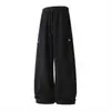 Calça Esportiva Casual Han Lu com Bloqueio de Cores Bordada Masculina Outono Reta Solta Textura Pesada Calça de Moletom