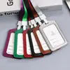 Juego de tarjetas de identificación de trabajo Juego de tarjetas de identificación de trabajo con cordón Juego de tarjetas de identificación de fábrica Juego de tarjetas de cuero PU horizontal