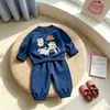 Conjunto Fofo de Gatinho Estilo Coreano para Meninas Suéter com Gola Redonda Cintura Elástica Punhos Canelados Calça Longa Conjunto Versátil de Duas Peças