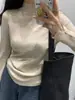 2025 Nuevo Top de Punto Sencillo de Cuello Medio Delgado de Manga Larga para Mujer Color Puro Interior Suave y Cera Prenda Básica de Punto para Mujer