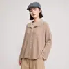 Camisa curta plissada transfronteiriça para mulheres, estilo outono Issey Miyake, poliéster de alta elasticidade, manga longa, solta, cor sólida, top casual