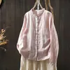 Camisa Feminina Tendência 2026 Outono Novo Estilo Camada Dupla Algodão Gaze Artística Redutora de Idade Solta Simples Cor Sólida Camisa