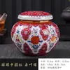 Tarro de Cerámica Esmaltada Jingdezhen para Té, Caja para Alimentos Secos y Dulces, Tarro Sellado de Cerámica Estilo Palacio Vintage