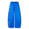 Calça casual de perna larga estilo retrô americano com letras de strass para mulheres, calça de moletom de corte solto, emagrecedora, cintura elástica, com caimento, calça comprida até o chão
