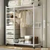 Guarda-roupa para uso doméstico no quarto, guarda-roupa simples para moradia alugada, armário de armazenamento durável, guarda-roupa de metal montado econômico