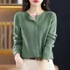 Cardigã de Tricô com Gola Redonda para Mulheres, Jaqueta de Tricô com Padrão de Osmanthus para Mulheres, Cardigã Suéter Cruzado Solto de Outono, Camiseta Básica de Tricô de Manga Longa para Mulheres