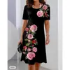 2026Y2 Aliexpress Verano Más Vendido Floral Estampado Digital 3D Moda Casual Talla Grande para Mujer Vestido de Cuello Redondo