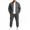 Conjunto deportivo casual de dos piezas para hombre europeo y americano transfronterizo: Chamarra de béisbol con cierre y cuello acanalado de bloques de color y pants joggers