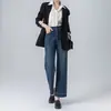 Calças pantalona de caimento justo para mulheres baixinhas, calças jeans para silhuetas tipo pera, de modelagem solta e que afinam, elásticas, calças de perna reta nove pontos
