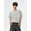 Nova Camiseta de Manga Longa Henley Colorida Arco-Íris de Outono Design Sense Preguiçoso Solto Casual Pulôver Masculino.