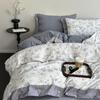 Clase A Engrosado Alto Peso Tres Piezas Lino Estilo Retro Doble Capa Hilo Estampado Botón Cuatro Piezas Cama Sábanas Funda de Edredón