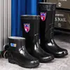 Botas de lluvia impermeables para construcción de hombre, botas de trabajo antideslizantes de tubo alto, adecuadas para personas de mediana edad, mayores y jóvenes, con forro polar para todas las estaciones