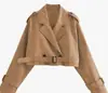 Gabardina corta transfronteriza para mujer, chaqueta corta con cuello de solapa, gabardina de otoño de moda de corte holgado para mujer, abrigo cortavientos de otoño