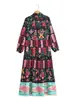 Vestido camisa largo de manga larga con estampado negro para mujer, nuevo estilo europeo y americano de verano 22028