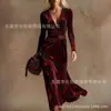 Vestido Transfronteiriço Novo Estilo com Decote em V e Mangas Longas com Elementos de Impressão Digital 3D, Saia Fashion e Personalizada para Marcar a Cintura Feminina