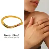 Anillo de onda de diamante de color de rueda de la fortuna fila simple de taladro tamaño ajustable acero de titanio PVD chapado en oro al vacío anillo joyería
