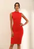 Vestido de Tirantes Clásico Europeo y Americano, Cuello Alto, Vendaje, Ceñido a la Cintura, Adelgazante, Bodycon, Vestido Elástico Ajustado para Mujer