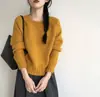 Suéter de Punto de Color Sólido con Cuello Redondo, Estilo Perezoso Otoño e Invierno para Mujer, Manga Larga, Corte Holgado, Adelgazante, Versátil, Top Corto Suave de Punto para Mujer