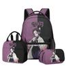Mochila Escolar con Diseño de Anime, Mochila de Viaje, Lonchera, Estuche para Lápices, Set de Tres Piezas para Estudiantes de Primaria y Secundaria, con Estampado