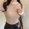 Comercio exterior al por mayor otoño e invierno nueva camisa de cachemira de manga larga con cuello alto y encaje de manga larga camiseta ajustada para mujer