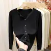 Suéter Abrigo Cardigan de Punto de Manga Larga para Mujer Nuevo Otoño Cuello Color Sólido Temperamento Simple Top de Punto Blanco