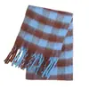 Novo Cachecol Ac-Style Outono e Inverno para Mulheres, Xale Grosso Xadrez Dupla Face com Padrão Colorido de Quatro Quadros