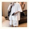 Estilo Antigo Lótus Manga Curta Dinastia Han Masculino Juvenil Solto Manga Três Quartos Verão Tamanho Grande Conjunto de Camiseta