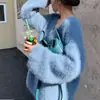 2026 Nuevo Suéter Pulóver de Punto Suave y Esponjoso Estilo Coreano de Piel Sintética de Visón con Cuello en V para Mujer, Versátil y de Corte Holgado para Otoño e Invierno