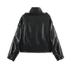 ZA AliExpress moda femenina transfronteriza más vendida: Chaqueta de cuero estilo europeo y americano, moderna, con cuello alto y hebilla metálica