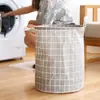 Cesta Redonda para Ropa Sucia de Algodón y Lino a Cuadros del Fabricante, Cesta Multifuncional para Ropa Sucia, Contenedor de Almacenamiento para Artículos Varios, Contenedor Plegable para Ropa Sucia
