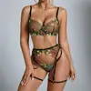 En Stock Varsbaby Marca Independiente Europea y Americana Lencería Sexy Bordada para Mujer + Tanga Cinturón de Ligueros Sujetador Conjunto de Tres Piezas
