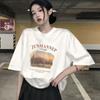 Camiseta Estilo Japonês Manga Curta Feminina Verão Solta Ins Estilo Gentil Estilo Americano Retro Letra Nicho damasco Top